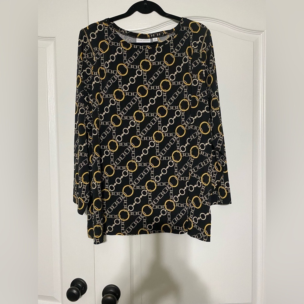 Susan Graver Long Sleeve Chain Link Print Blouse Women’s Size 3X